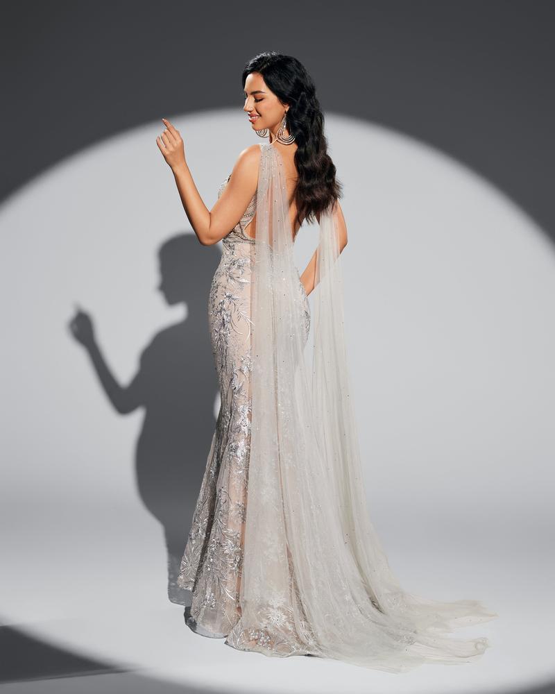 JMT-545034 Elegant Silver Evening Gown for Women - Perfect for Formal Events