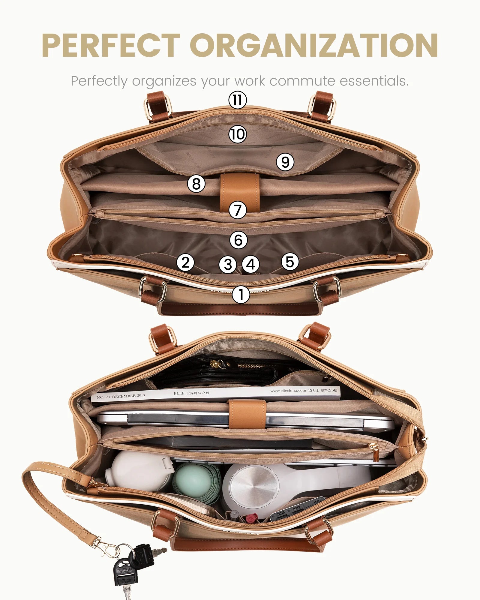 JMT-545610 Waterproof PU Leather 15.6-17.3 Inch Business Tote Bag for Women - Classic Office Briefcase