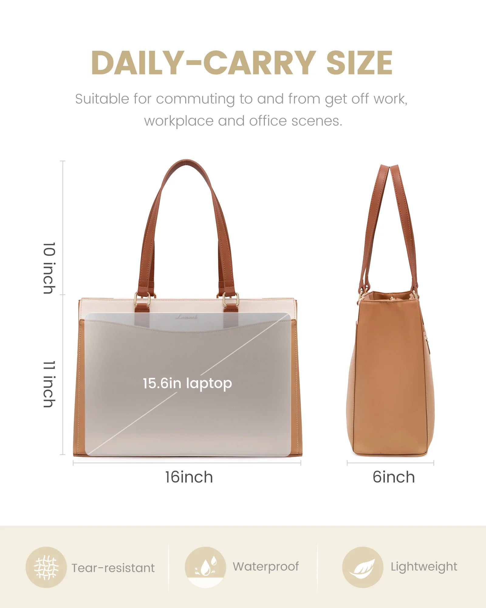 JMT-545610 Waterproof PU Leather 15.6-17.3 Inch Business Tote Bag for Women - Classic Office Briefcase