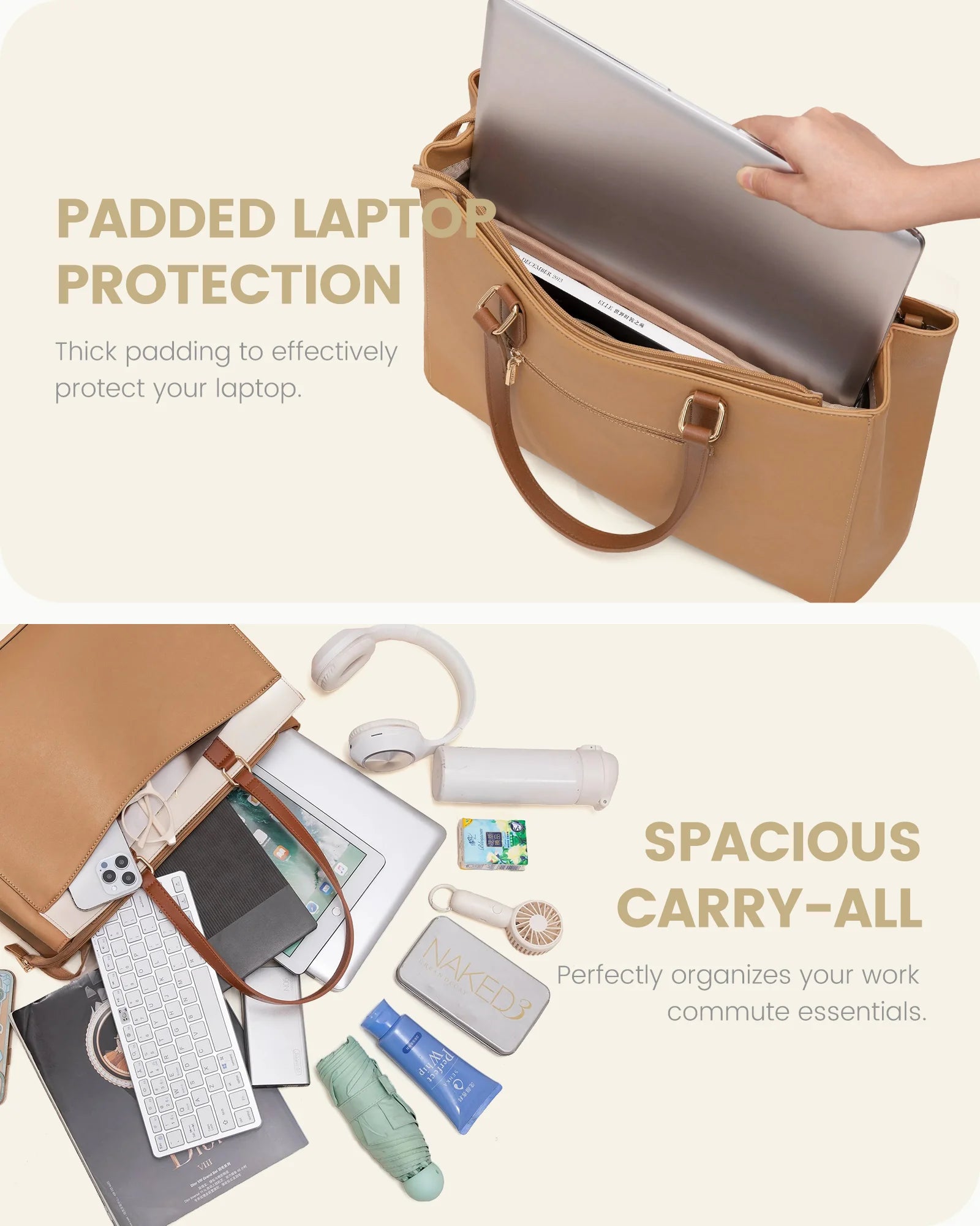 JMT-545610 Waterproof PU Leather 15.6-17.3 Inch Business Tote Bag for Women - Classic Office Briefcase
