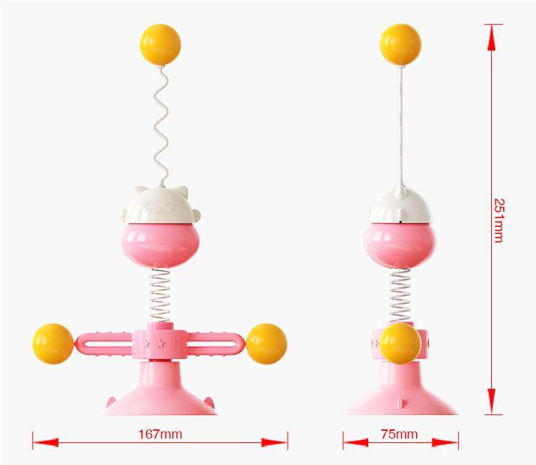 JMT-545930 Interactive Cat Toy Spring Turntable Ball - Cute Cartoon Design in Pink, Lake Blue, and Yellow