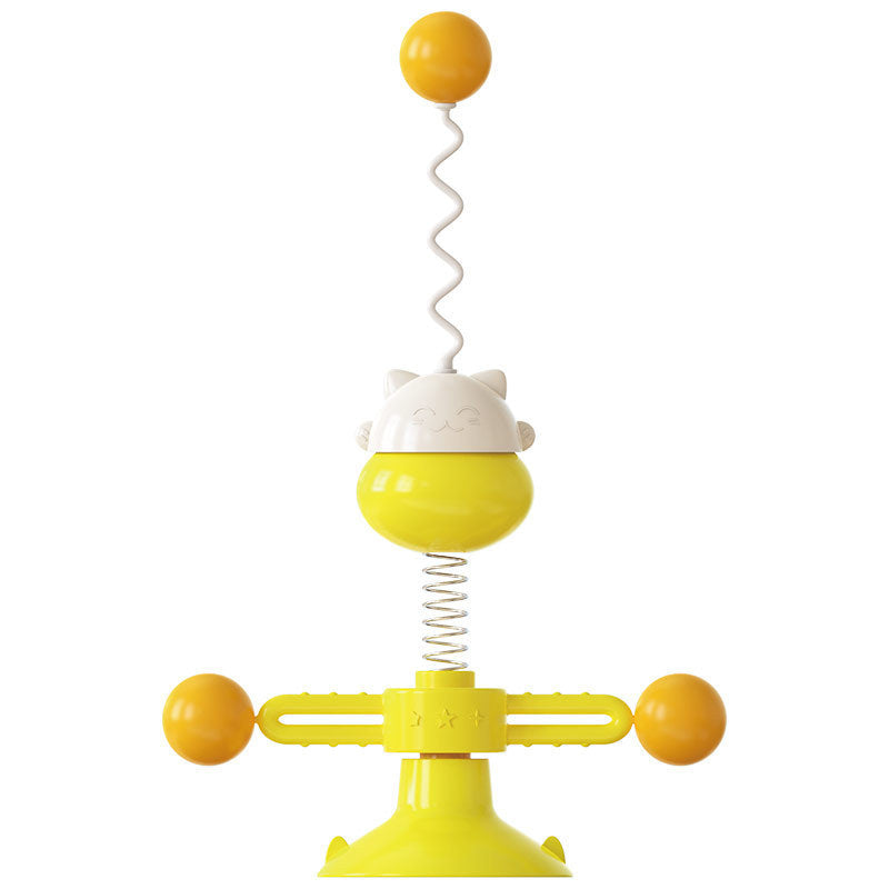 JMT-545930 Interactive Cat Toy Spring Turntable Ball - Cute Cartoon Design in Pink, Lake Blue, and Yellow