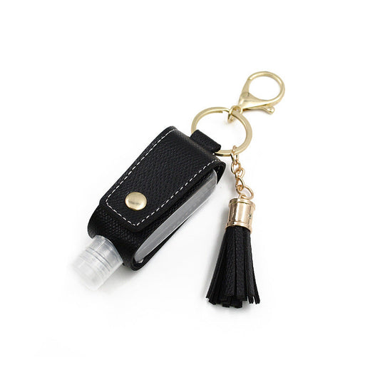 JMT-546186 Portable Keychain Hand Sanitizer Bottle with Leather Card Holder - 30ml Refillable Travel Container in Multiple Colors