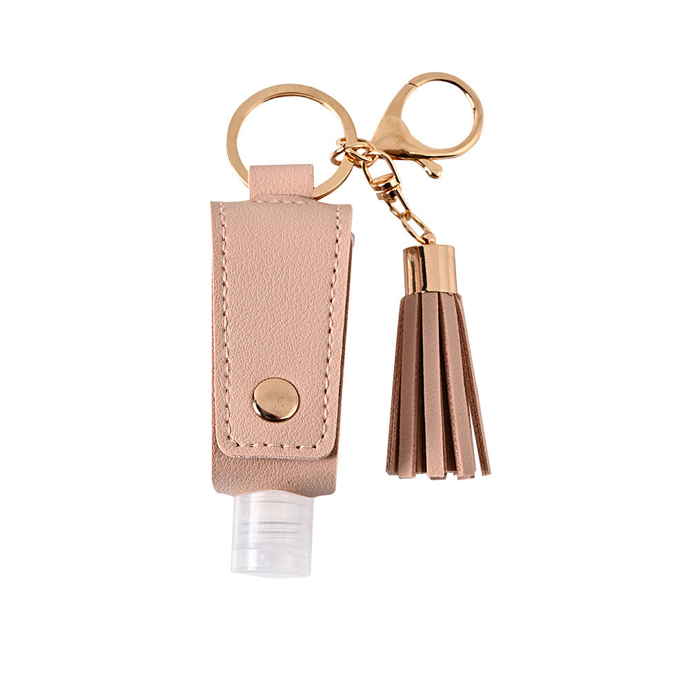 JMT-546186 Portable Keychain Hand Sanitizer Bottle with Leather Card Holder - 30ml Refillable Travel Container in Multiple Colors