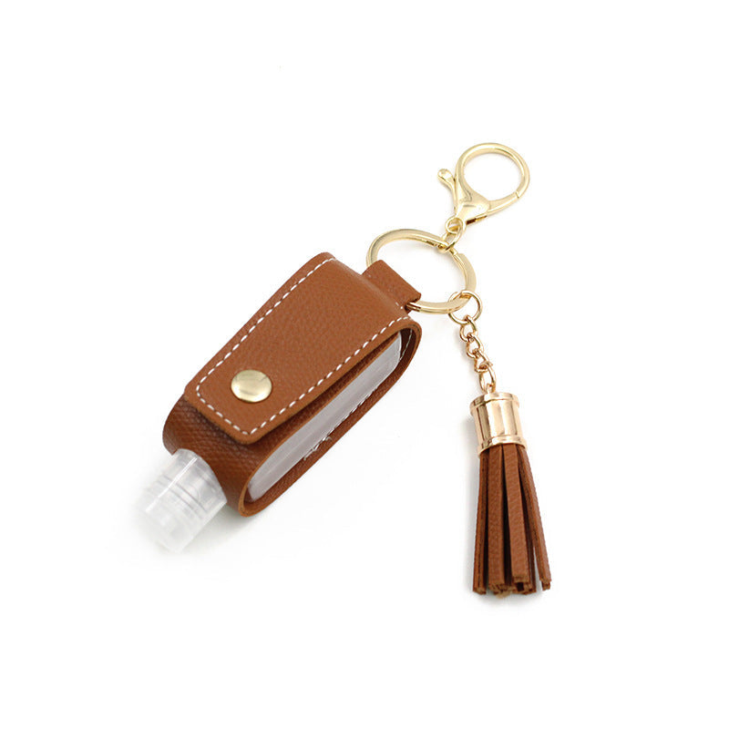 JMT-546186 Portable Keychain Hand Sanitizer Bottle with Leather Card Holder - 30ml Refillable Travel Container in Multiple Colors