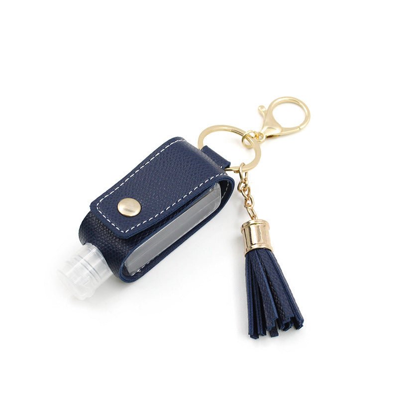 JMT-546186 Portable Keychain Hand Sanitizer Bottle with Leather Card Holder - 30ml Refillable Travel Container in Multiple Colors