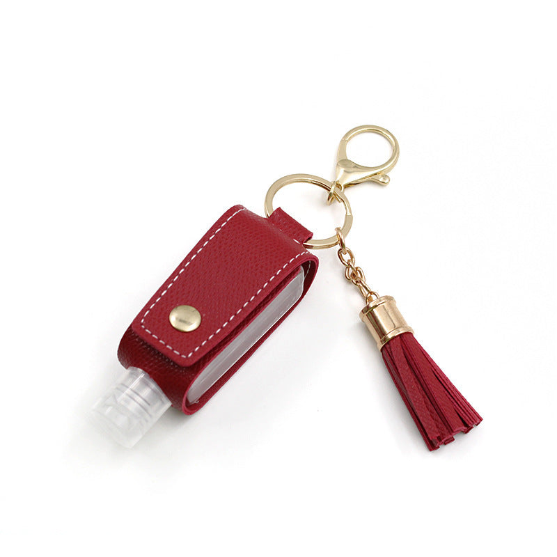 JMT-546186 Portable Keychain Hand Sanitizer Bottle with Leather Card Holder - 30ml Refillable Travel Container in Multiple Colors