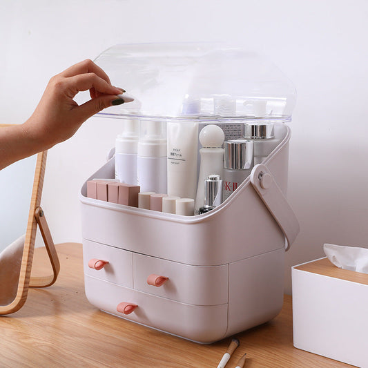 JMT-546378 Large Capacity Dust-Proof Plastic Clamshell Cosmetic Storage Box with Drawer