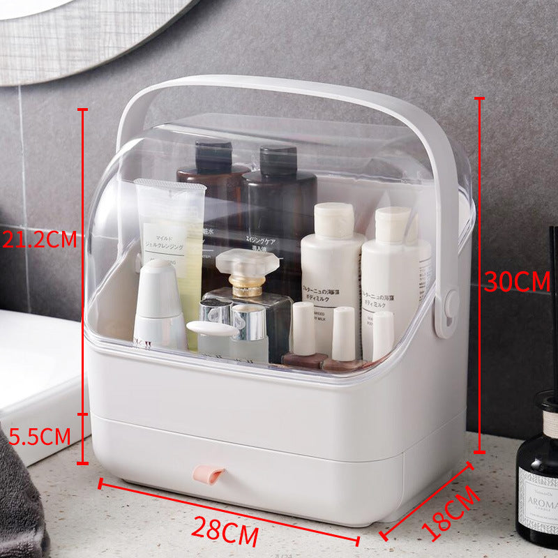 JMT-546378 Large Capacity Dust-Proof Plastic Clamshell Cosmetic Storage Box with Drawer