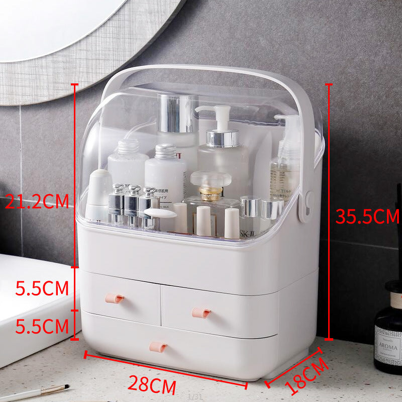 JMT-546378 Large Capacity Dust-Proof Plastic Clamshell Cosmetic Storage Box with Drawer