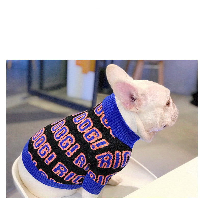 JMT-546570 Winter Warm Sweater for Dogs - Blue and Red, Suitable for Pug, Teddy, Bichon, Schnauzer, Corgi, Shiba Inu and More