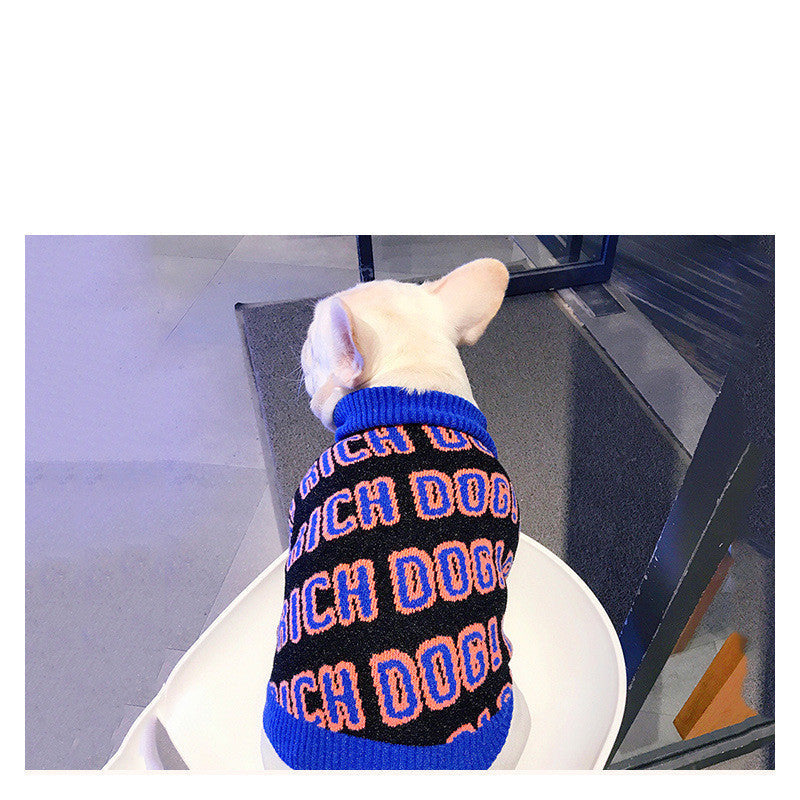 JMT-546570 Winter Warm Sweater for Dogs - Blue and Red, Suitable for Pug, Teddy, Bichon, Schnauzer, Corgi, Shiba Inu and More