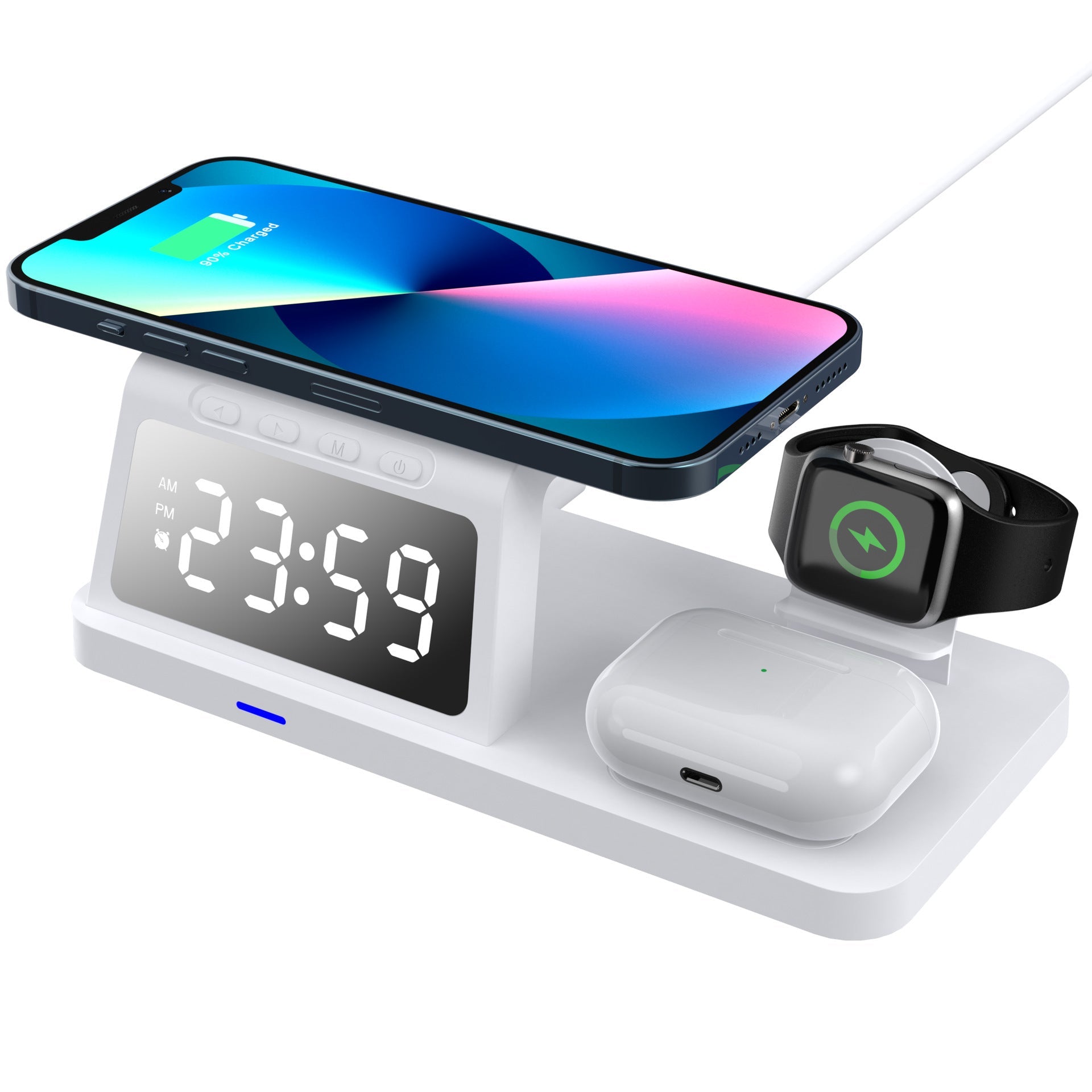 JMT-546634 Four-in-One Wireless Charging Clock with 15W Fast Charging Capability - Available in White and Black