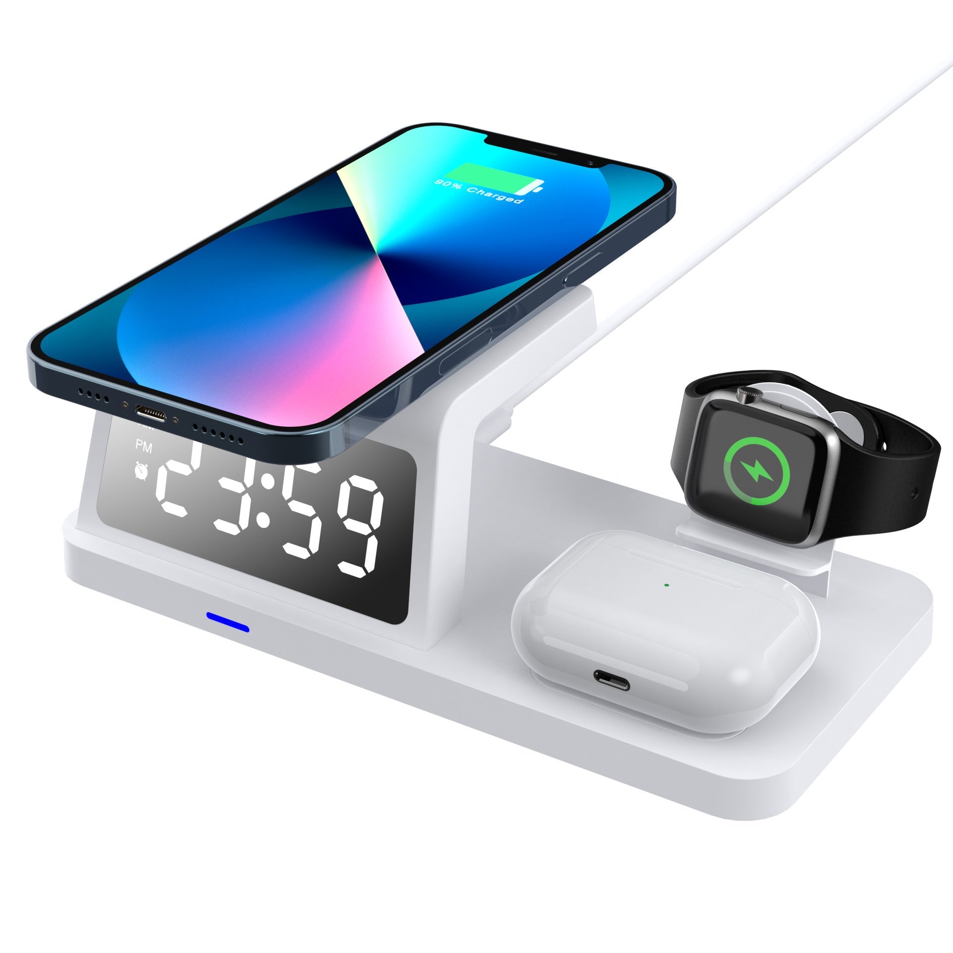 JMT-546634 Four-in-One Wireless Charging Clock with 15W Fast Charging Capability - Available in White and Black
