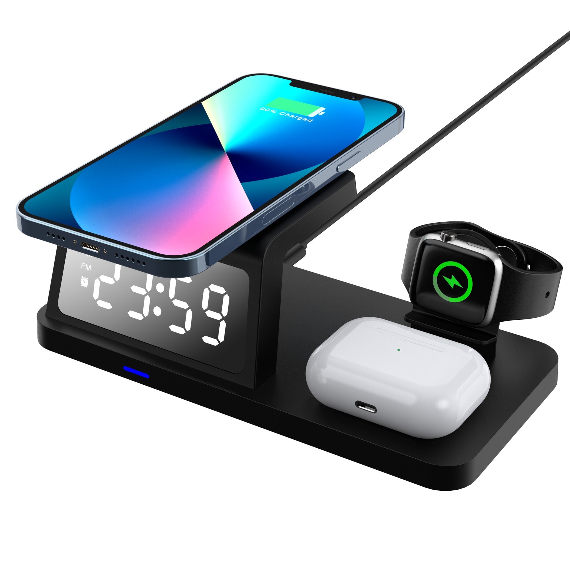 JMT-546634 Four-in-One Wireless Charging Clock with 15W Fast Charging Capability - Available in White and Black