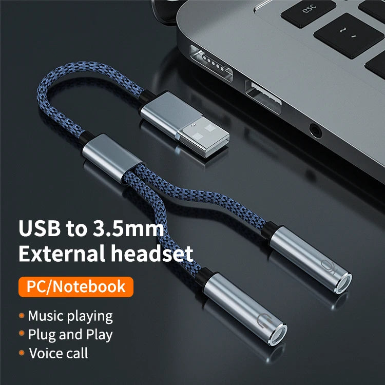 JMT-546762 USB to 3.5mm Audio Splitter Cable for Headphones and Microphones - Dual Female Connections