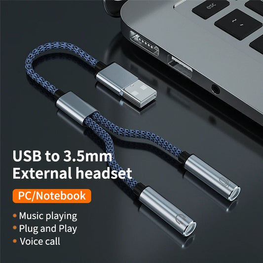 JMT-546762 USB to 3.5mm Audio Splitter Cable for Headphones and Microphones - Dual Female Connections