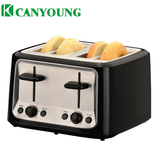 JMT-546890 Extra-Wide 4-Slice Toaster with Bagel and Defrost Functions, 6-Shade Settings, and Hinged Crumb Tray
