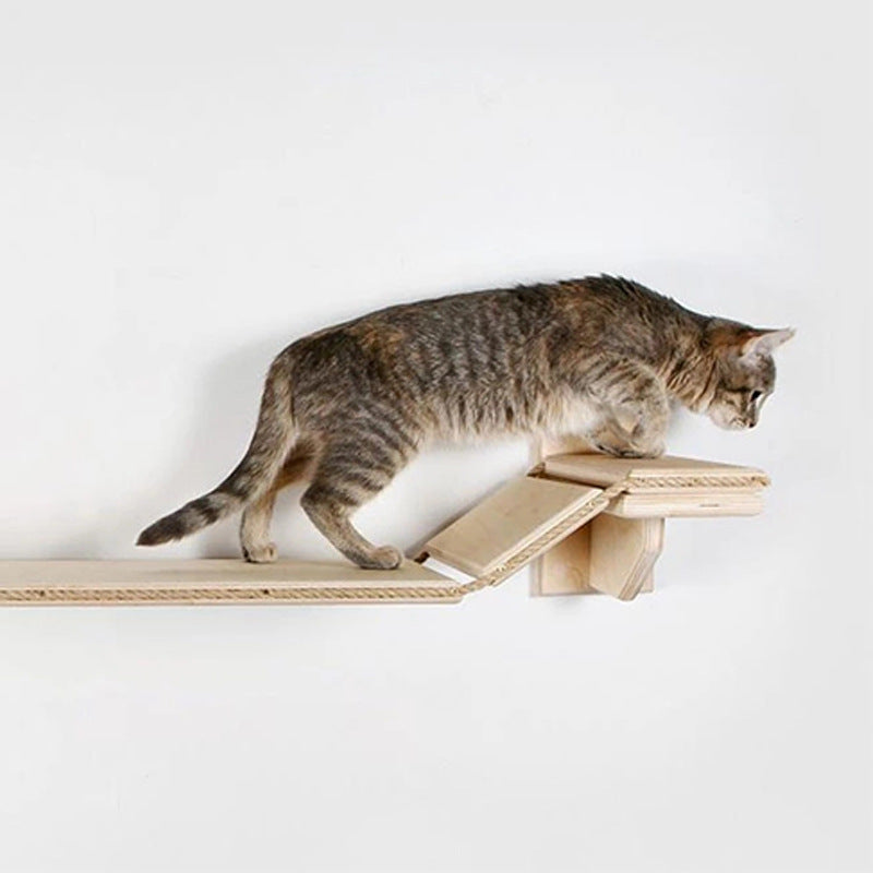 JMT-546954 Wooden Cat Wall-Mounted Suspension Bridge Pet Staircase - 100x19CM Plywood Design