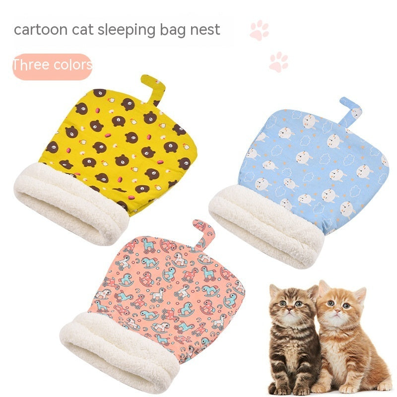 JMT-547402 Thickened Pocketable Winter Cat Nest Sleeping Bag in Blue Rabbit, Pink Deer, Yellow Bear