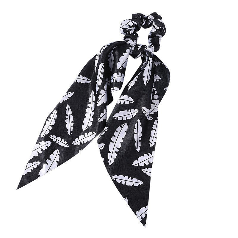 JMT-547466 Korean Style Long Streamer Printed Silk Scarf Hair Tie for Ponytail and Top Knot Styling