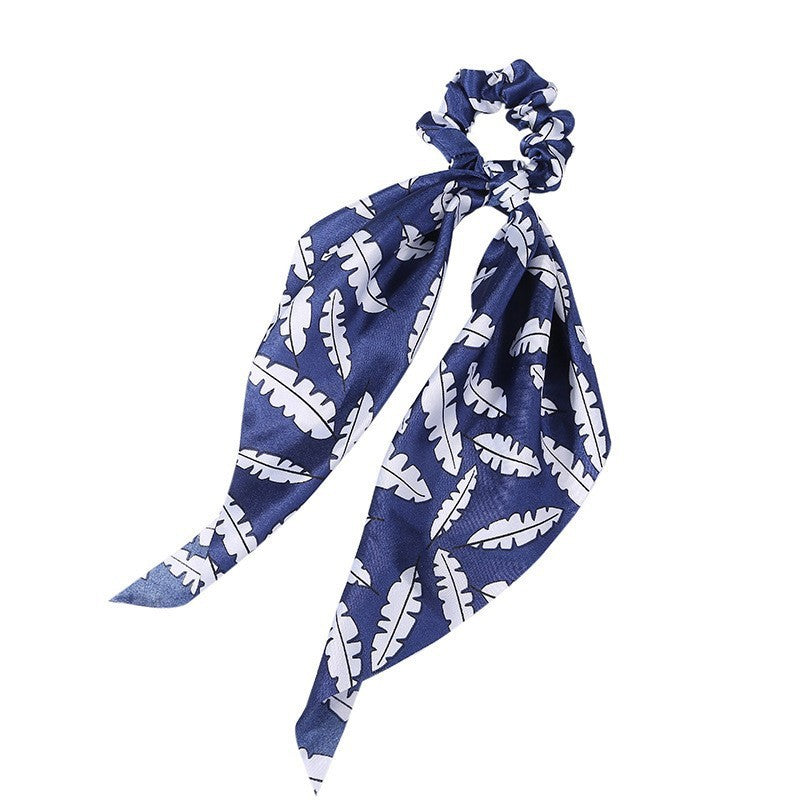 JMT-547466 Korean Style Long Streamer Printed Silk Scarf Hair Tie for Ponytail and Top Knot Styling