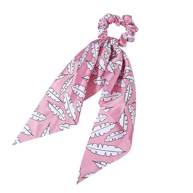 JMT-547466 Korean Style Long Streamer Printed Silk Scarf Hair Tie for Ponytail and Top Knot Styling