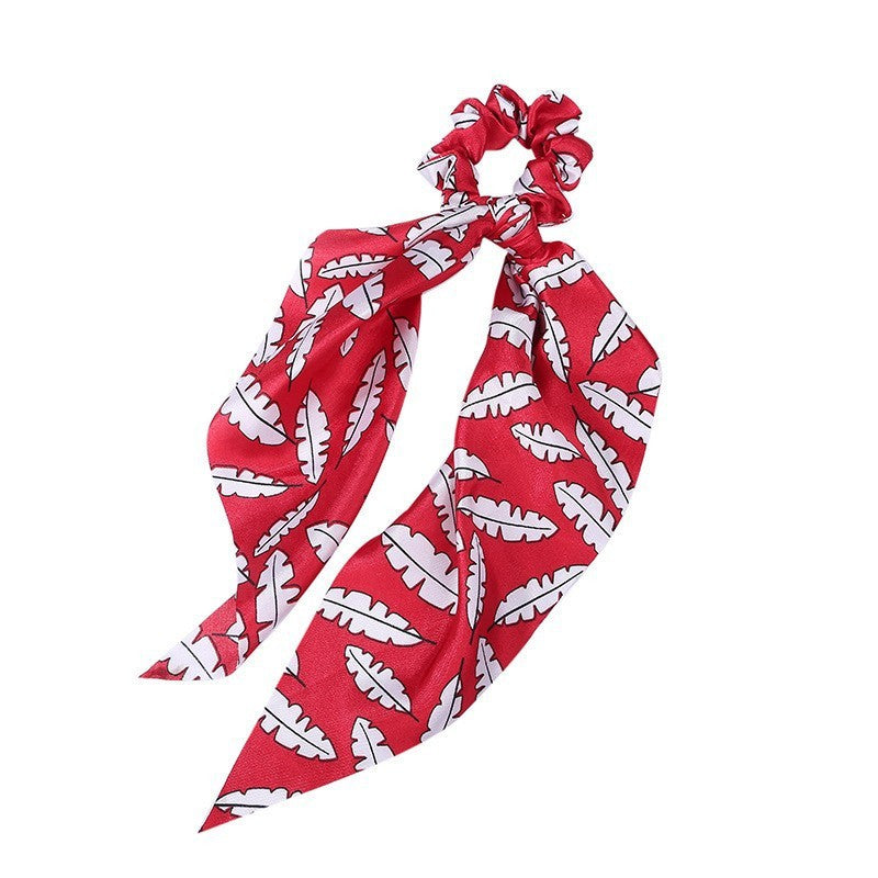 JMT-547466 Korean Style Long Streamer Printed Silk Scarf Hair Tie for Ponytail and Top Knot Styling