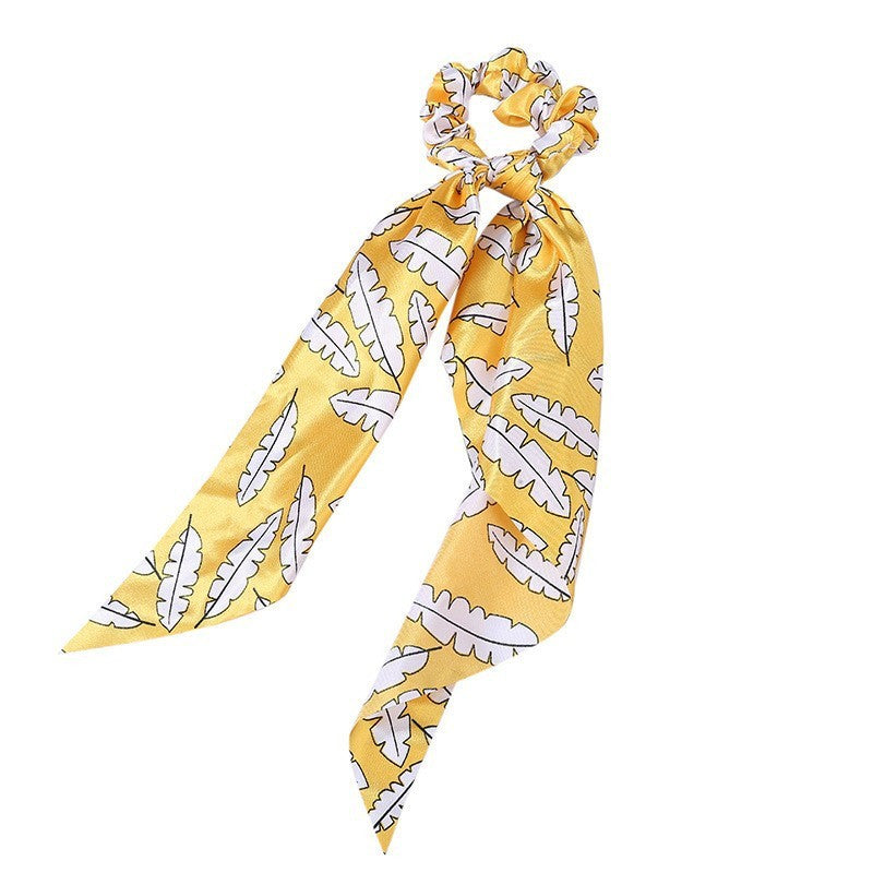 JMT-547466 Korean Style Long Streamer Printed Silk Scarf Hair Tie for Ponytail and Top Knot Styling