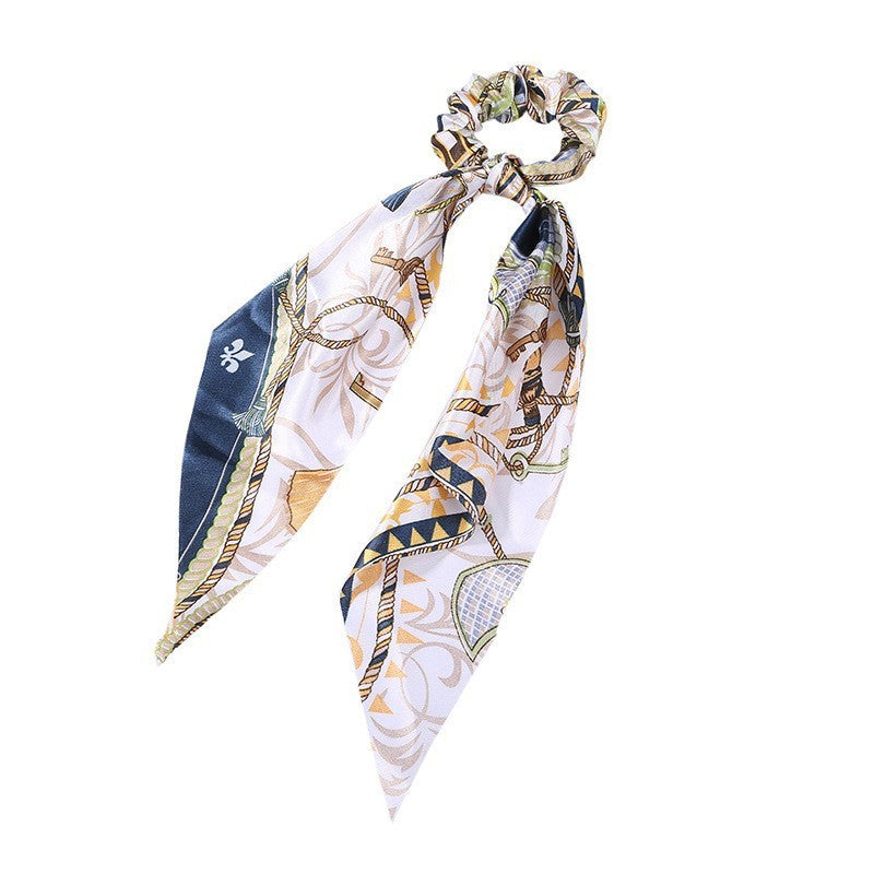 JMT-547466 Korean Style Long Streamer Printed Silk Scarf Hair Tie for Ponytail and Top Knot Styling