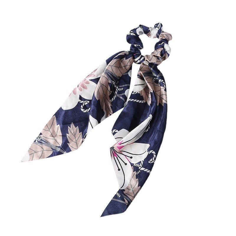 JMT-547466 Korean Style Long Streamer Printed Silk Scarf Hair Tie for Ponytail and Top Knot Styling