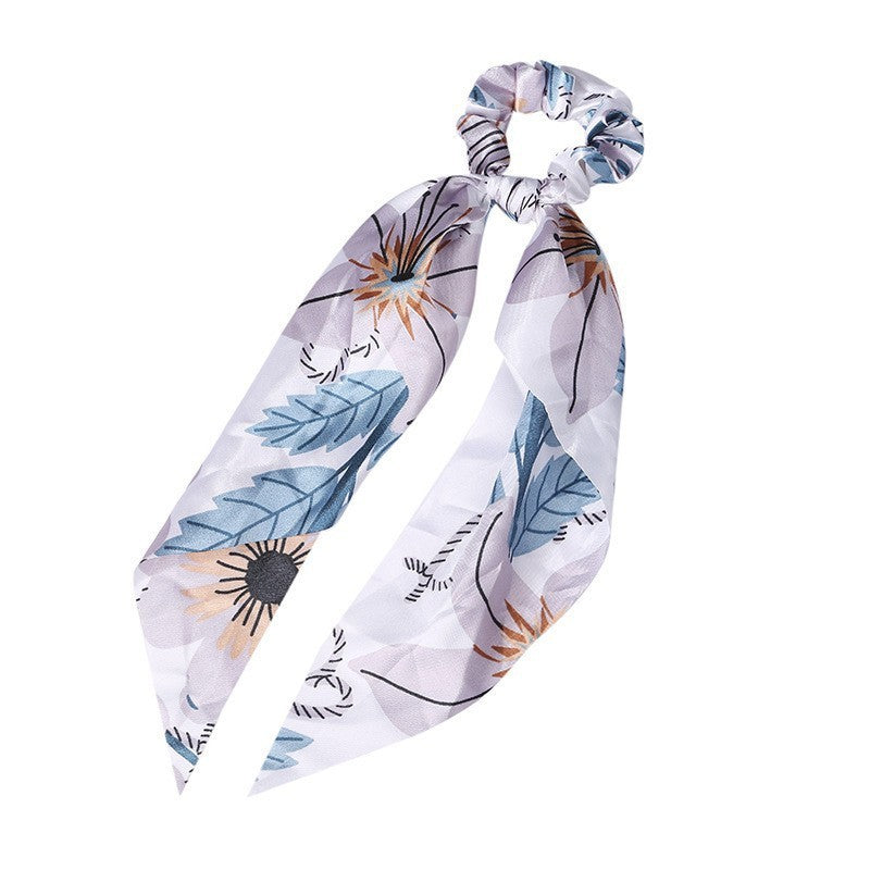 JMT-547466 Korean Style Long Streamer Printed Silk Scarf Hair Tie for Ponytail and Top Knot Styling