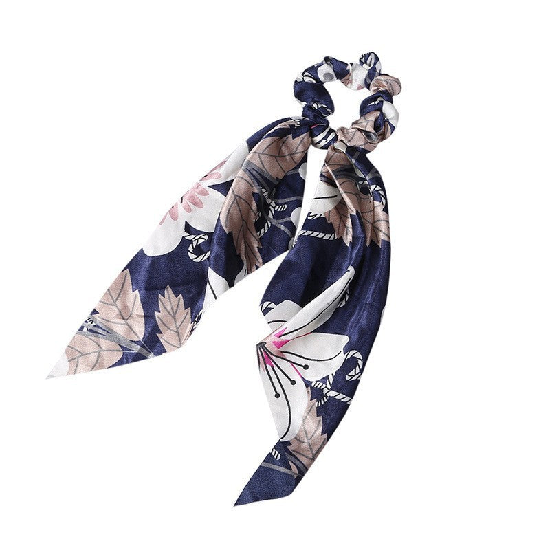 JMT-547466 Korean Style Long Streamer Printed Silk Scarf Hair Tie for Ponytail and Top Knot Styling