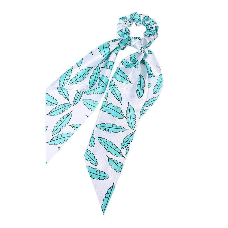 JMT-547466 Korean Style Long Streamer Printed Silk Scarf Hair Tie for Ponytail and Top Knot Styling