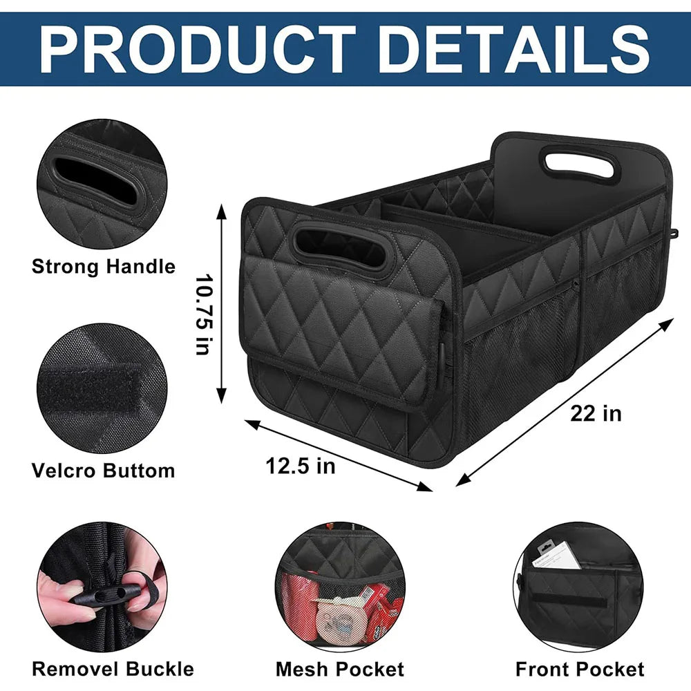 JMT-547722 SUV Trunk Organizer with 6 Pockets – 50L Waterproof Polyester Storage Solution, Black