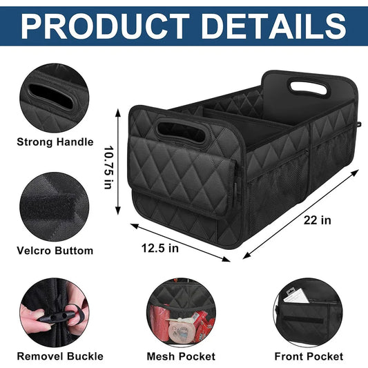 JMT-547722 SUV Trunk Organizer with 6 Pockets – 50L Waterproof Polyester Storage Solution, Black