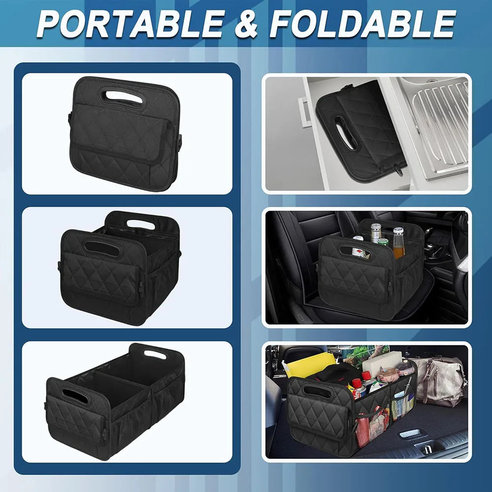 JMT-547722 SUV Trunk Organizer with 6 Pockets – 50L Waterproof Polyester Storage Solution, Black