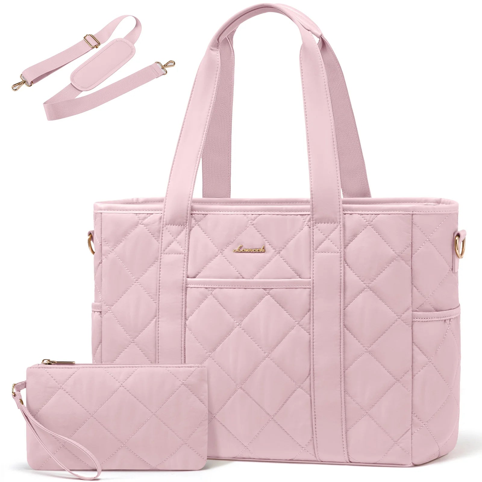 JMT-547914 Soft Quilted Nylon Laptop Tote Handbag for 15.6-17 Inch Computers, Lightweight Puffer Shoulder Bag for Women