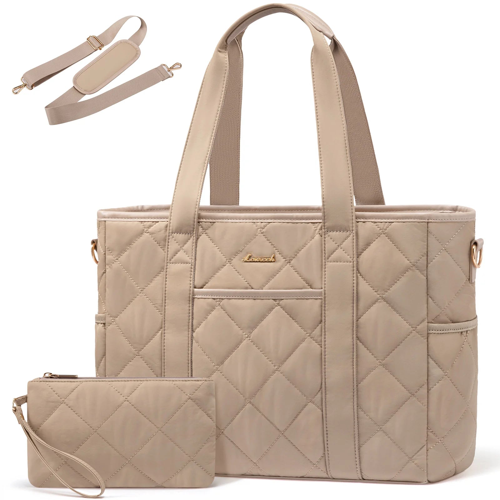 JMT-547914 Soft Quilted Nylon Laptop Tote Handbag for 15.6-17 Inch Computers, Lightweight Puffer Shoulder Bag for Women