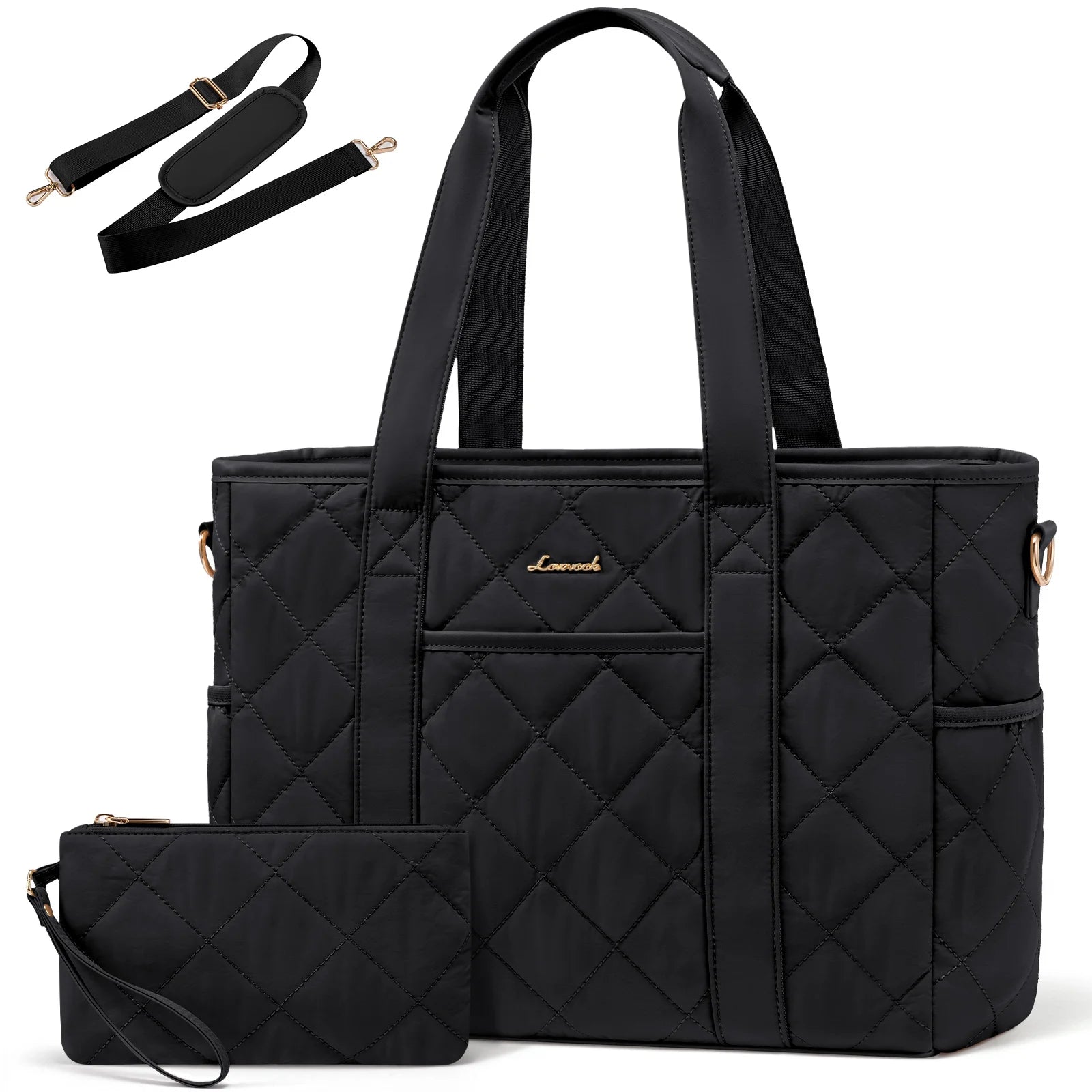 JMT-547914 Soft Quilted Nylon Laptop Tote Handbag for 15.6-17 Inch Computers, Lightweight Puffer Shoulder Bag for Women