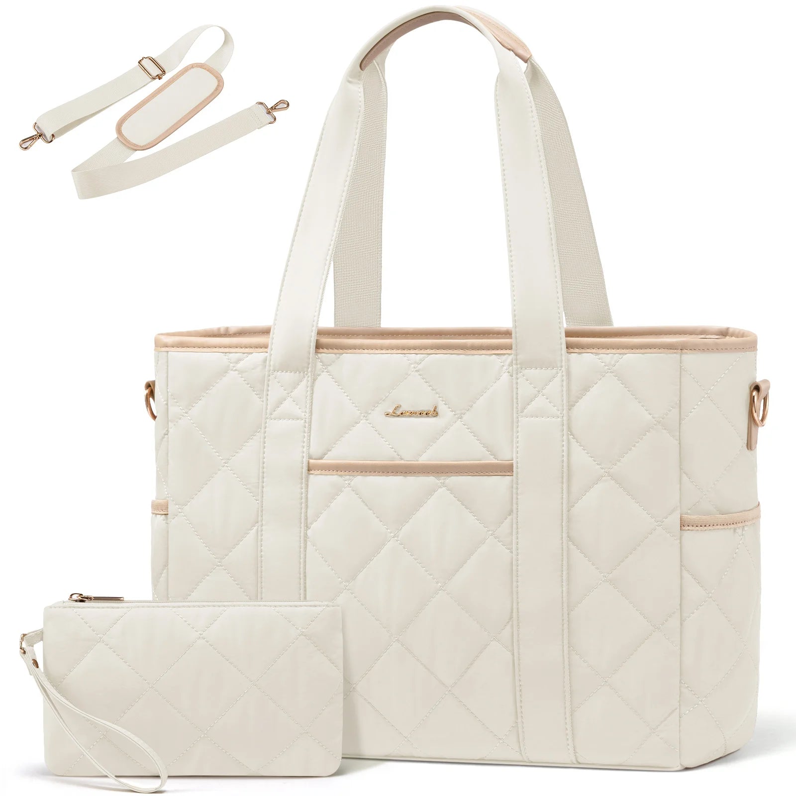 JMT-547914 Soft Quilted Nylon Laptop Tote Handbag for 15.6-17 Inch Computers, Lightweight Puffer Shoulder Bag for Women