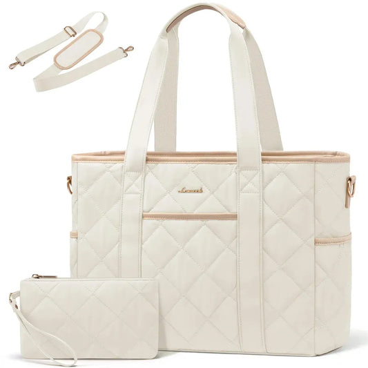 JMT-547914 Soft Quilted Nylon Laptop Tote Handbag for 15.6-17 Inch Computers, Lightweight Puffer Shoulder Bag for Women