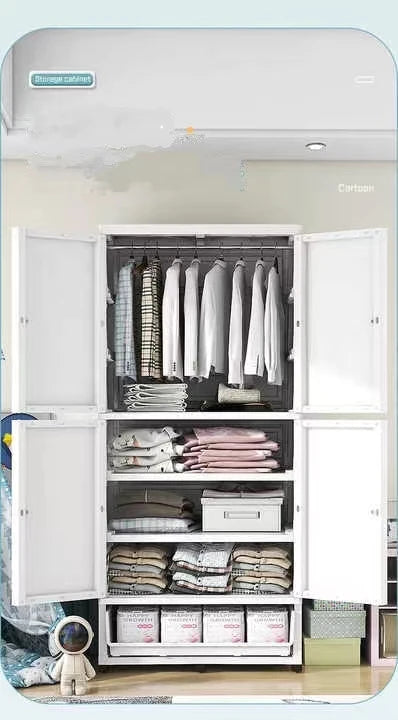 JMT-548042 Cartoon Design Multi Layer 67cm Wide Plastic Baby Wardrobe with Storage Drawers and Modern Style