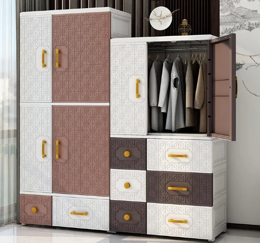 JMT-548042 Cartoon Design Multi Layer 67cm Wide Plastic Baby Wardrobe with Storage Drawers and Modern Style