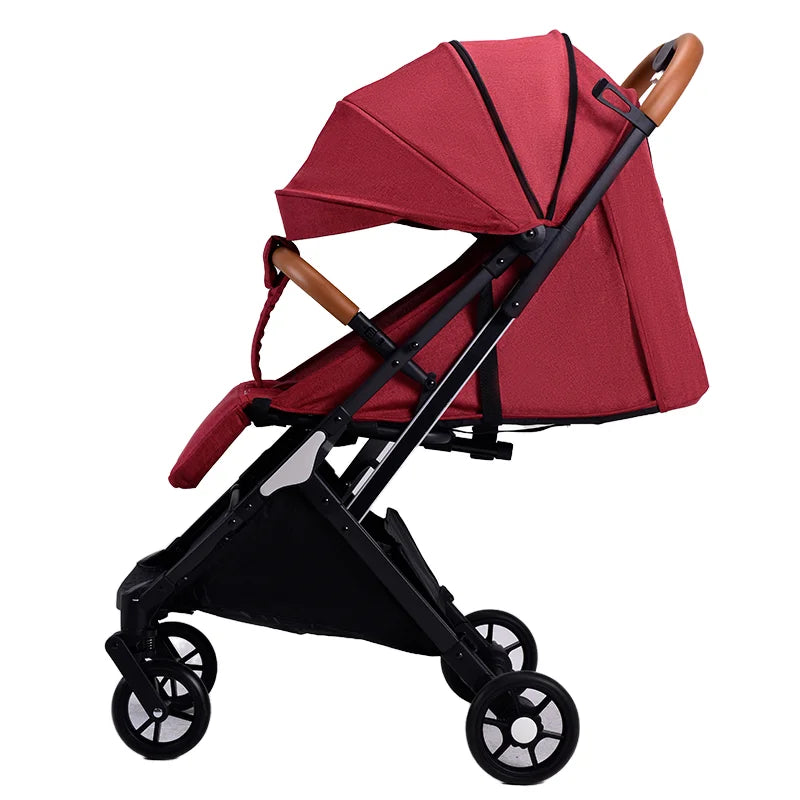 JMT-548234 Red Linen Baby Stroller and Car Seat Travel Set - Portable Push Chair for Infants