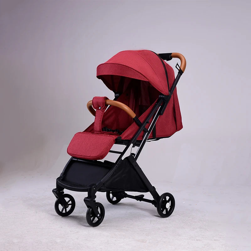JMT-548234 Red Linen Baby Stroller and Car Seat Travel Set - Portable Push Chair for Infants