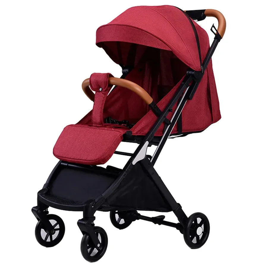 JMT-548234 Red Linen Baby Stroller and Car Seat Travel Set - Portable Push Chair for Infants