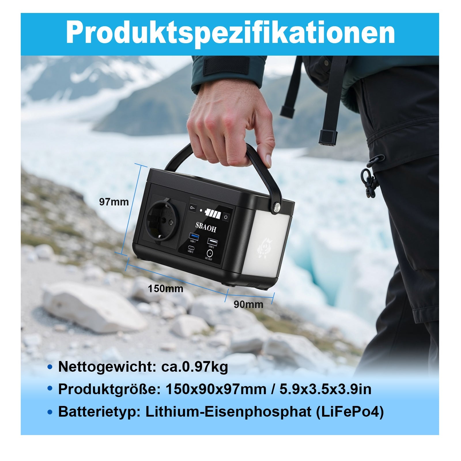 JMT-548426 Portable Power Station 120W 88.8Wh with Quick Charge, 230V AC Outlets, DC Ports, and LED Flashlight