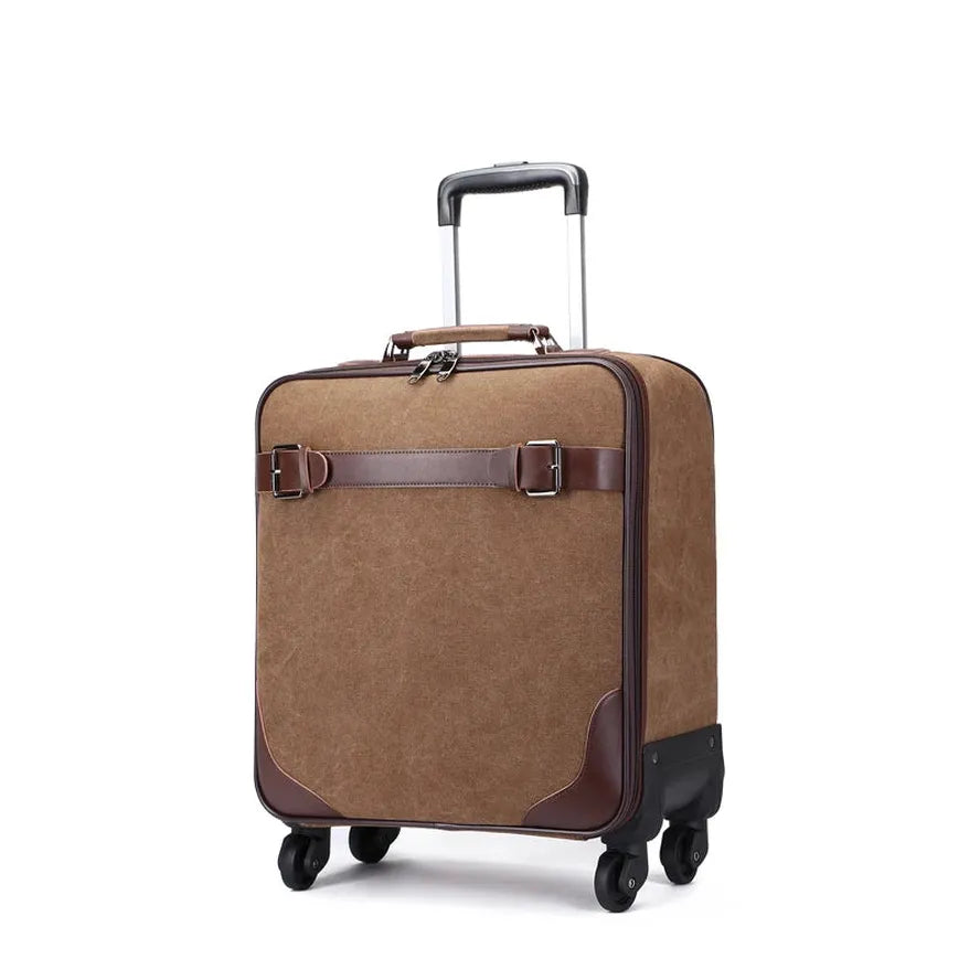 JMT-548490 20 Inch Waterproof Canvas Travel Trolley Luggage Duffel Bag - Large Capacity Black Trunk