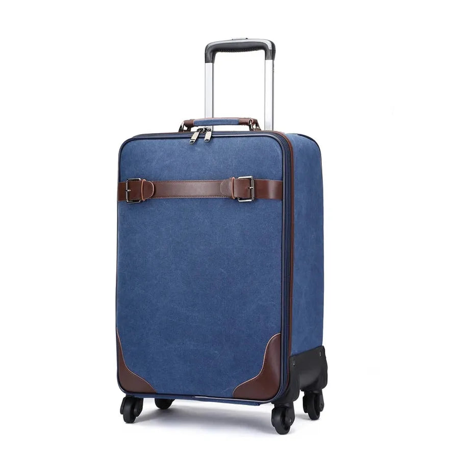 JMT-548490 20 Inch Waterproof Canvas Travel Trolley Luggage Duffel Bag - Large Capacity Black Trunk
